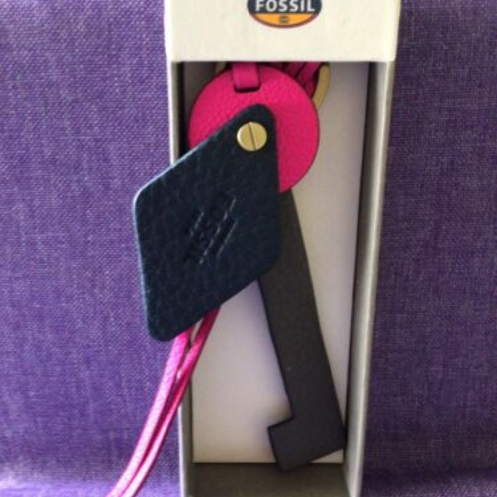 Fossil Pink Leather Abstract Key Fob NIB